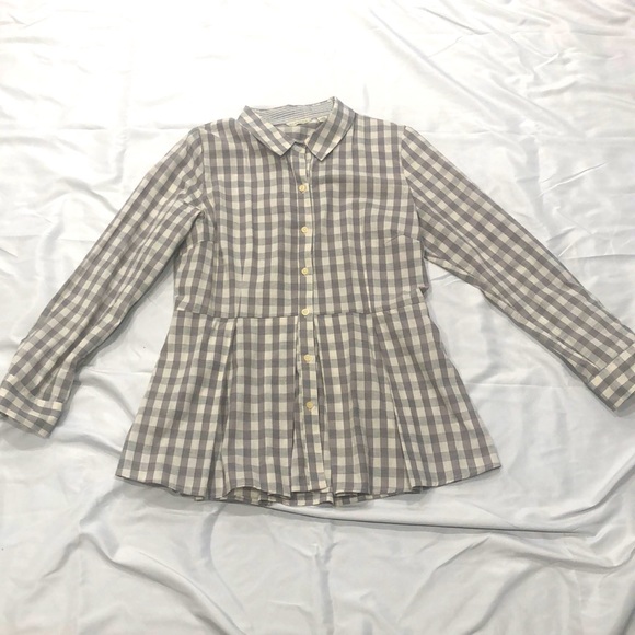 Anthropologie Tops - Anthropologie-Gray/Cream Plaid Peplum Top-Size Large